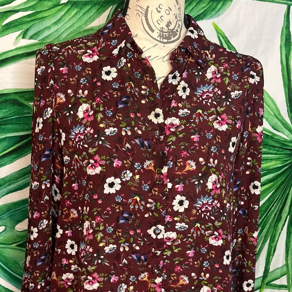Elie Tahari Small Brown Maximalist Retro Floral Button Front Cottagecore Blouse - Picture 1 of 13